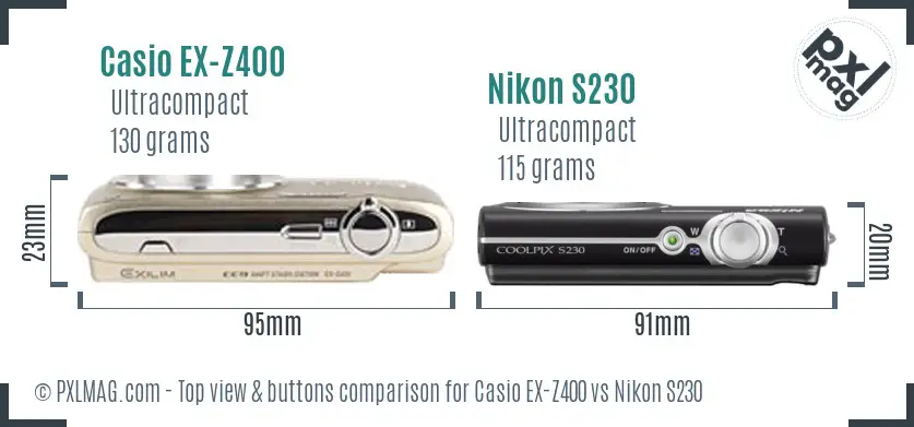 Casio EX-Z400 vs Nikon S230 top view buttons comparison