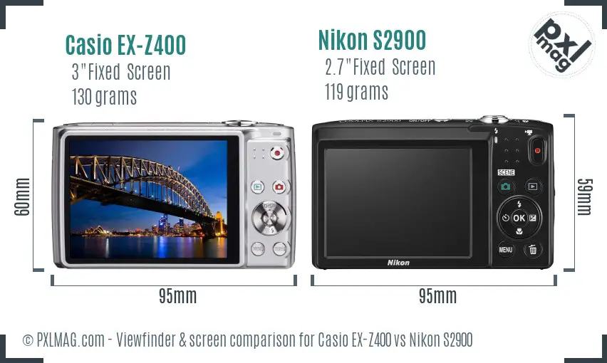 Casio EX-Z400 vs Nikon S2900 Screen and Viewfinder comparison