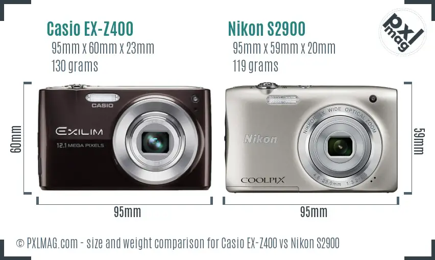 Casio EX-Z400 vs Nikon S2900 size comparison