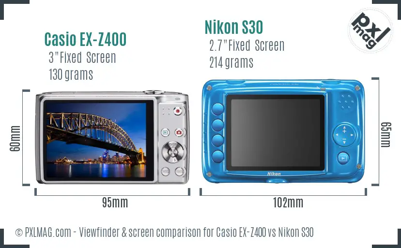 Casio EX-Z400 vs Nikon S30 Screen and Viewfinder comparison