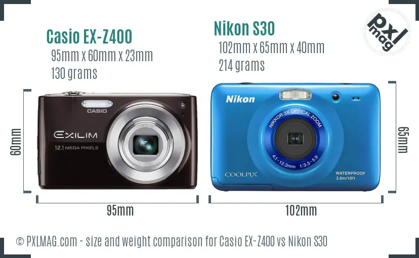 Casio EX-Z400 vs Nikon S30 size comparison