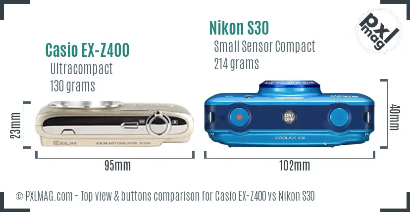 Casio EX-Z400 vs Nikon S30 top view buttons comparison