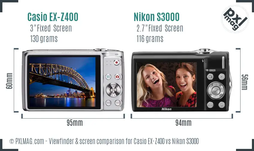 Casio EX-Z400 vs Nikon S3000 Screen and Viewfinder comparison