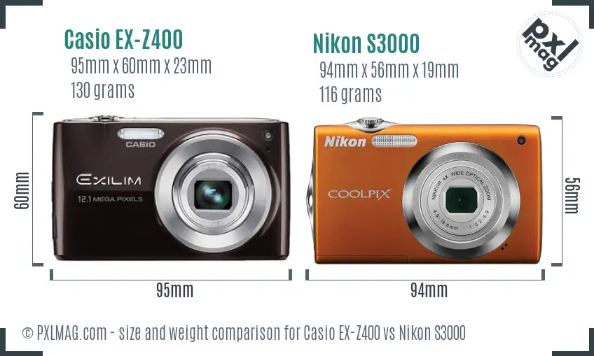 Casio EX-Z400 vs Nikon S3000 size comparison