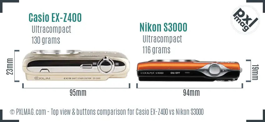 Casio EX-Z400 vs Nikon S3000 top view buttons comparison