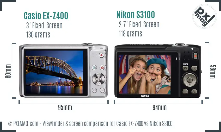 Casio EX-Z400 vs Nikon S3100 Screen and Viewfinder comparison