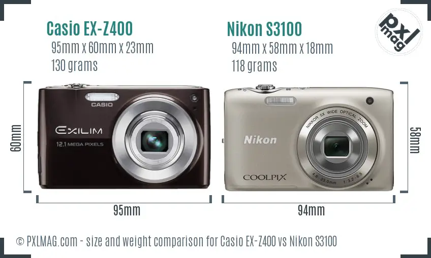 Casio EX-Z400 vs Nikon S3100 size comparison