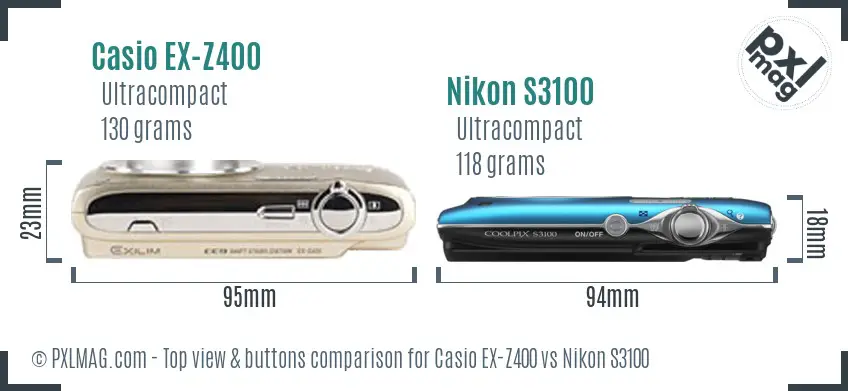 Casio EX-Z400 vs Nikon S3100 top view buttons comparison