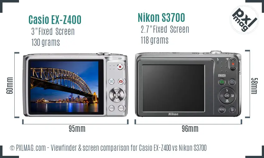 Casio EX-Z400 vs Nikon S3700 Screen and Viewfinder comparison