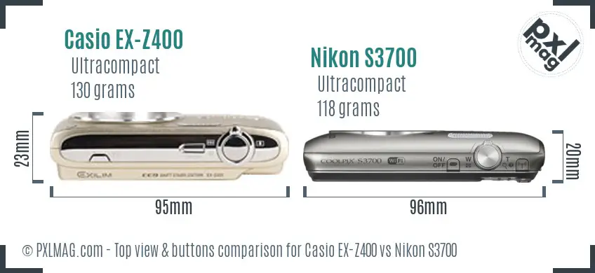 Casio EX-Z400 vs Nikon S3700 top view buttons comparison