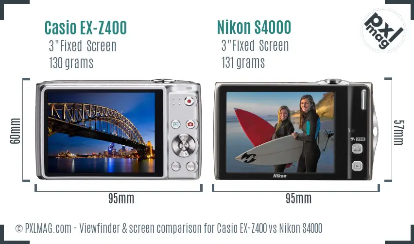 Casio EX-Z400 vs Nikon S4000 Screen and Viewfinder comparison