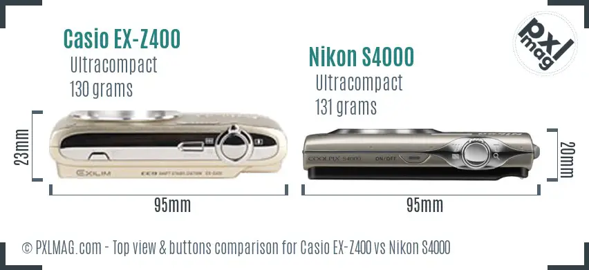 Casio EX-Z400 vs Nikon S4000 top view buttons comparison