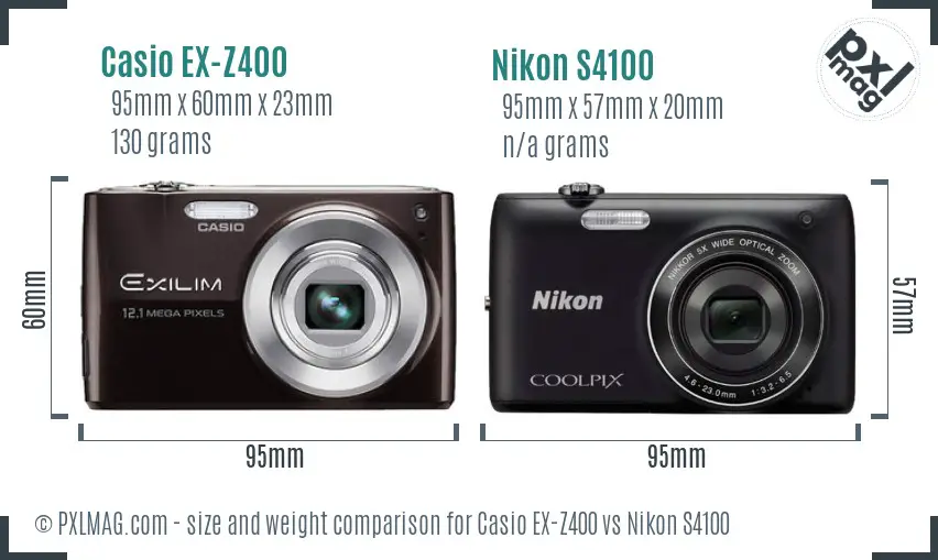 Casio EX-Z400 vs Nikon S4100 size comparison Casio EX-Z400 vs Nikon S4100 size comparison