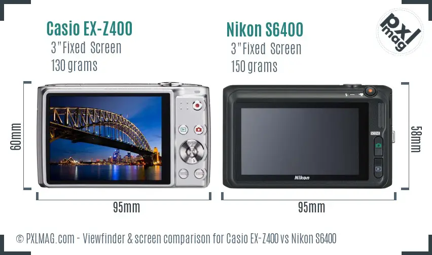 Casio EX-Z400 vs Nikon S6400 Screen and Viewfinder comparison