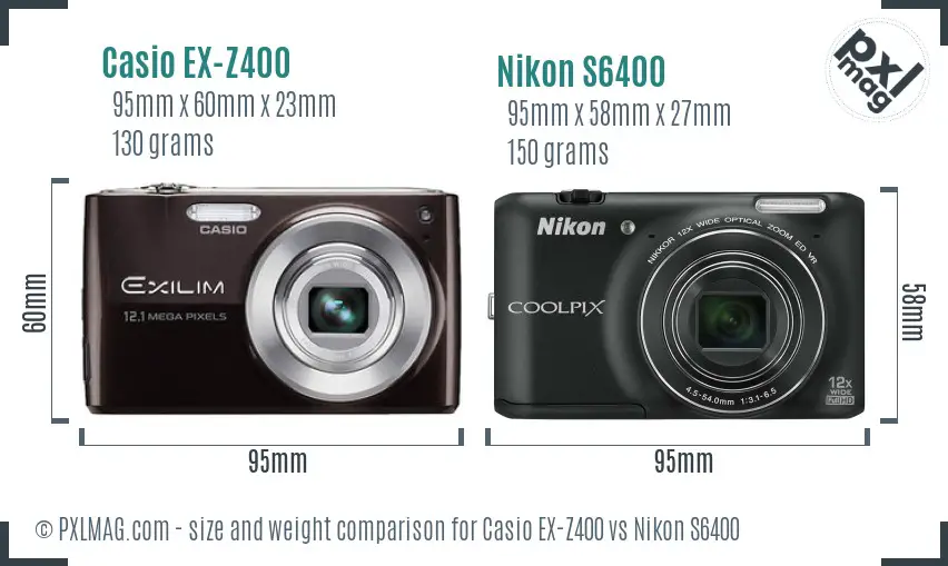 Casio EX-Z400 vs Nikon S6400 size comparison