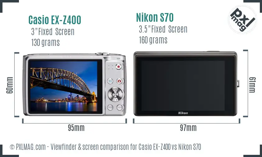 Casio EX-Z400 vs Nikon S70 Screen and Viewfinder comparison