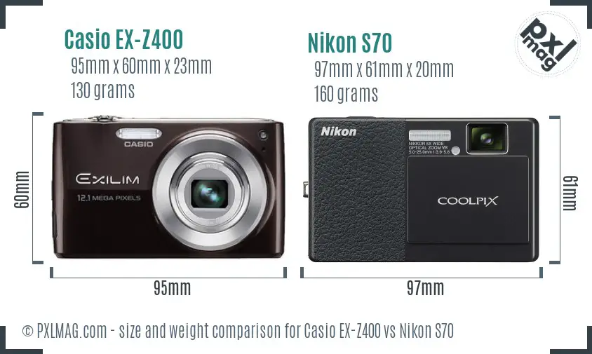 Casio EX-Z400 vs Nikon S70 size comparison