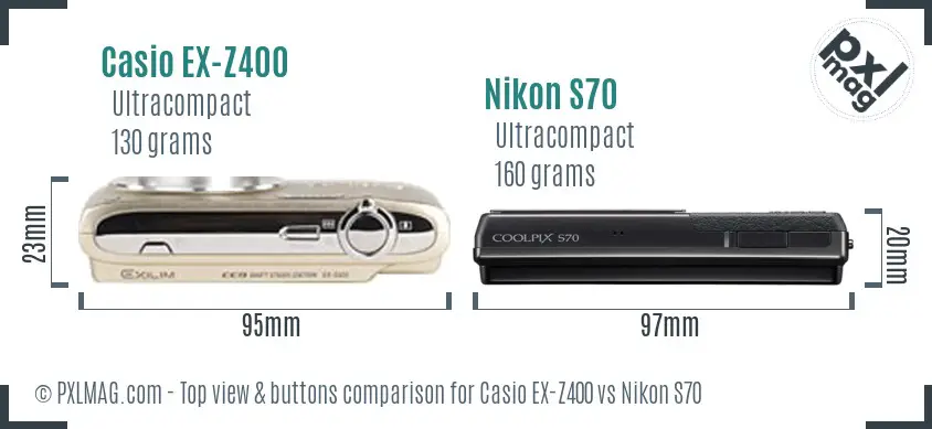 Casio EX-Z400 vs Nikon S70 top view buttons comparison