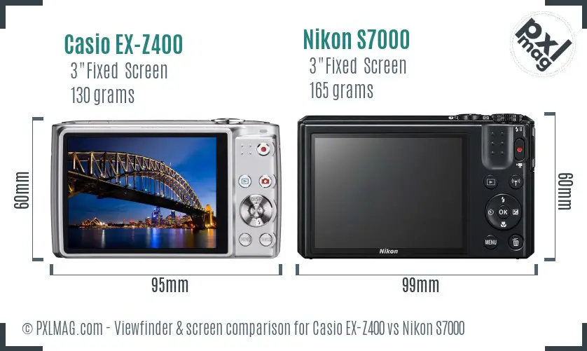 Casio EX-Z400 vs Nikon S7000 Screen and Viewfinder comparison