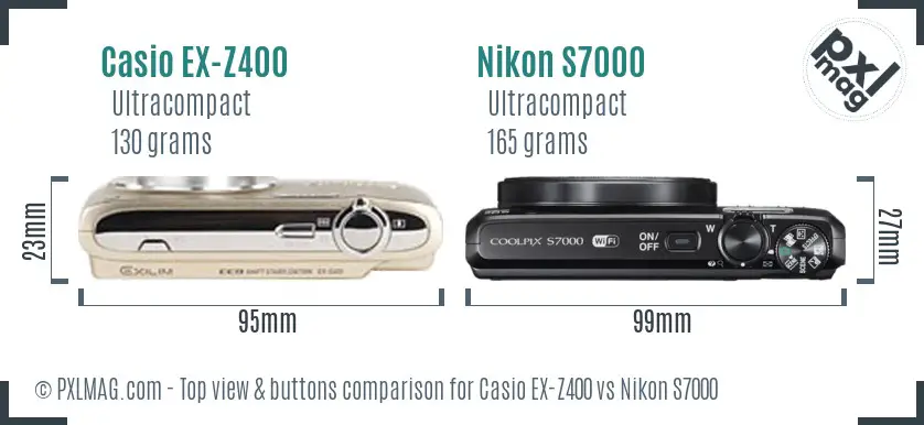 Casio EX-Z400 vs Nikon S7000 top view buttons comparison