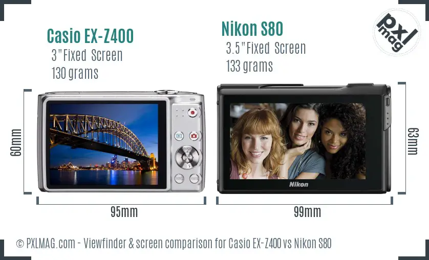 Casio EX-Z400 vs Nikon S80 Screen and Viewfinder comparison