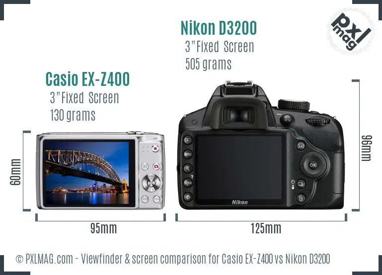 Casio EX-Z400 vs Nikon D3200 Screen and Viewfinder comparison
