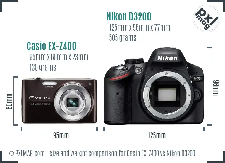 Casio EX-Z400 vs Nikon D3200 size comparison