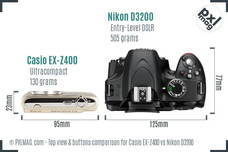 Casio EX-Z400 vs Nikon D3200 top view buttons comparison