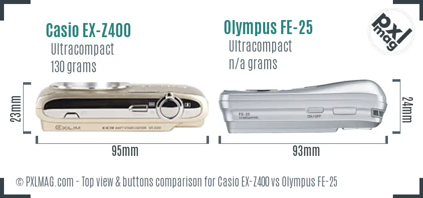Casio EX-Z400 vs Olympus FE-25 top view buttons comparison