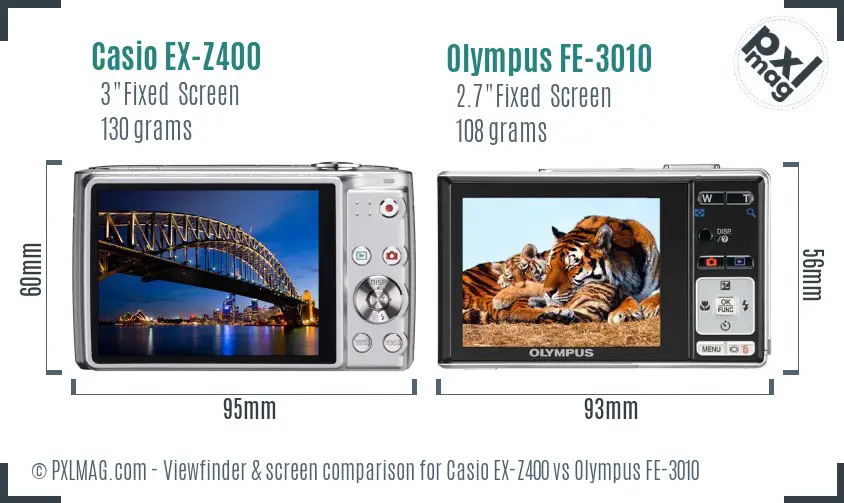 Casio EX-Z400 vs Olympus FE-3010 Screen and Viewfinder comparison