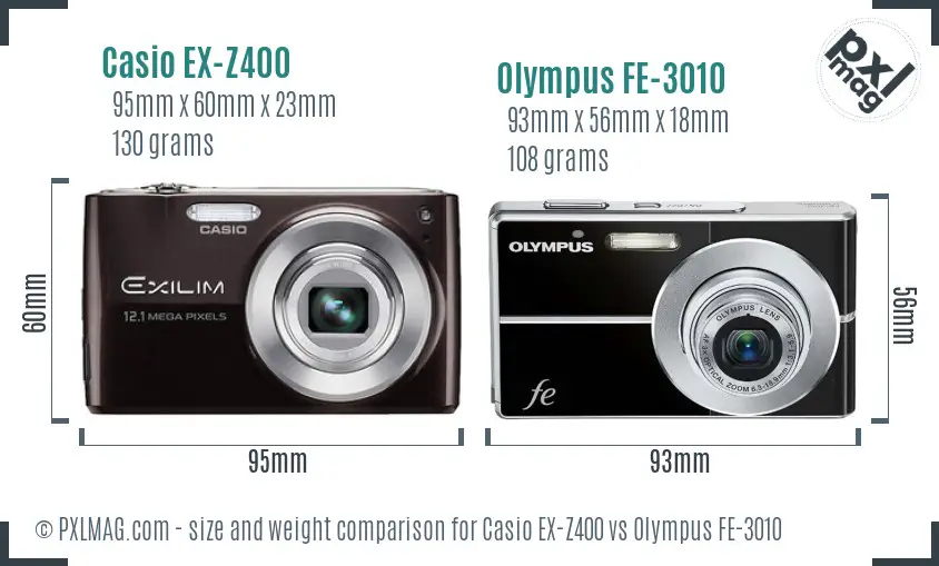 Casio EX-Z400 vs Olympus FE-3010 size comparison