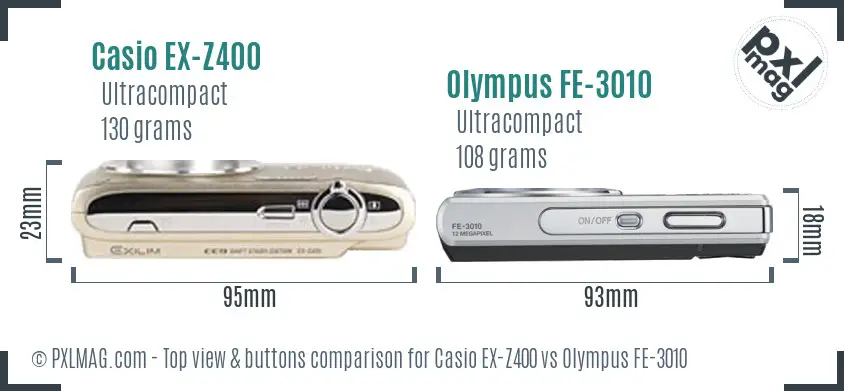 Casio EX-Z400 vs Olympus FE-3010 top view buttons comparison