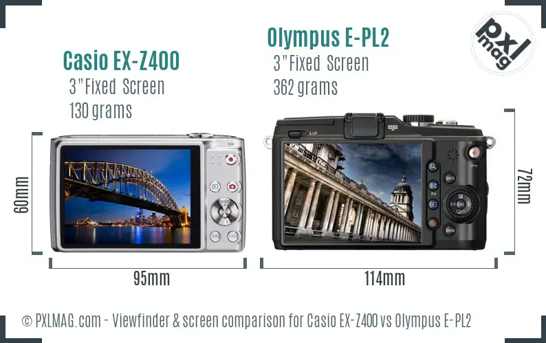 Casio EX-Z400 vs Olympus E-PL2 Screen and Viewfinder comparison