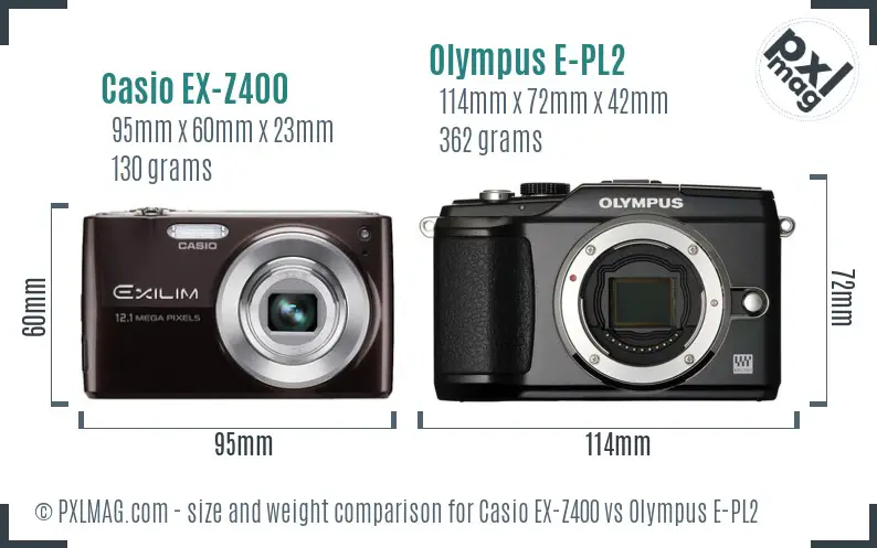 Casio EX-Z400 vs Olympus E-PL2 size comparison