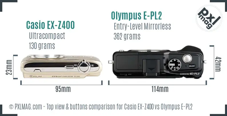 Casio EX-Z400 vs Olympus E-PL2 top view buttons comparison
