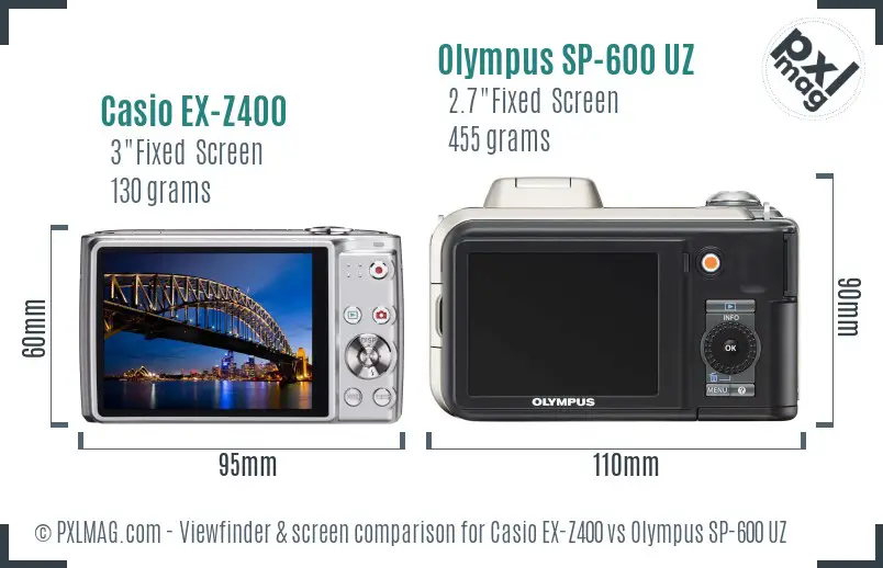 Casio EX-Z400 vs Olympus SP-600 UZ Screen and Viewfinder comparison