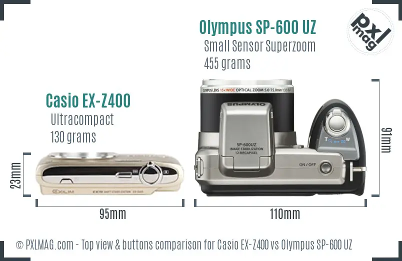 Casio EX-Z400 vs Olympus SP-600 UZ top view buttons comparison