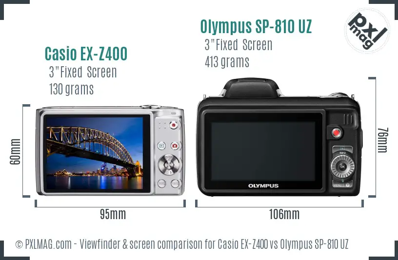 Casio EX-Z400 vs Olympus SP-810 UZ Screen and Viewfinder comparison