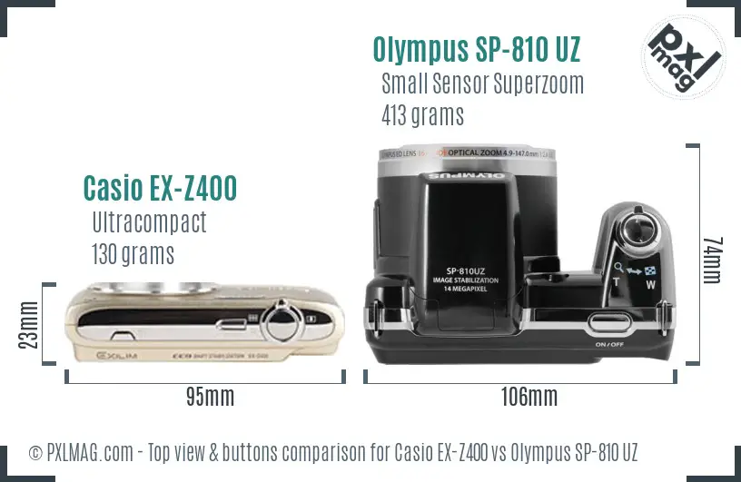 Casio EX-Z400 vs Olympus SP-810 UZ top view buttons comparison