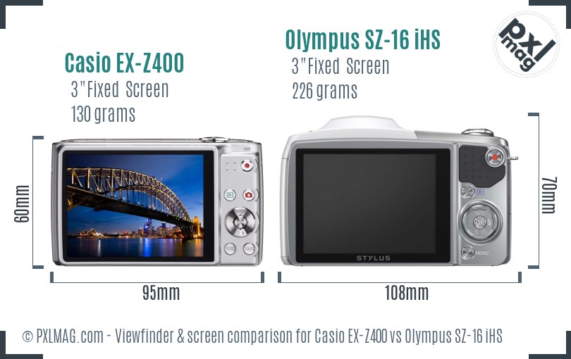 Casio EX-Z400 vs Olympus SZ-16 iHS Screen and Viewfinder comparison