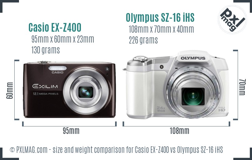 Casio EX-Z400 vs Olympus SZ-16 iHS size comparison Casio EX-Z400 vs Olympus SZ-16 iHS size comparison