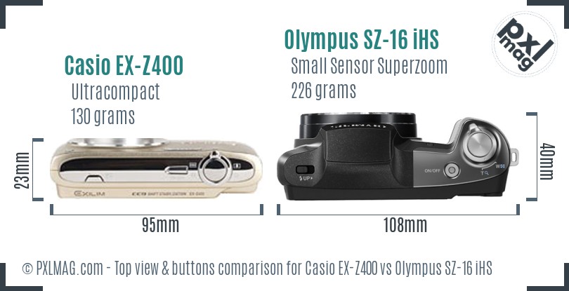 Casio EX-Z400 vs Olympus SZ-16 iHS top view buttons comparison