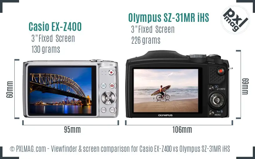 Casio EX-Z400 vs Olympus SZ-31MR iHS Screen and Viewfinder comparison