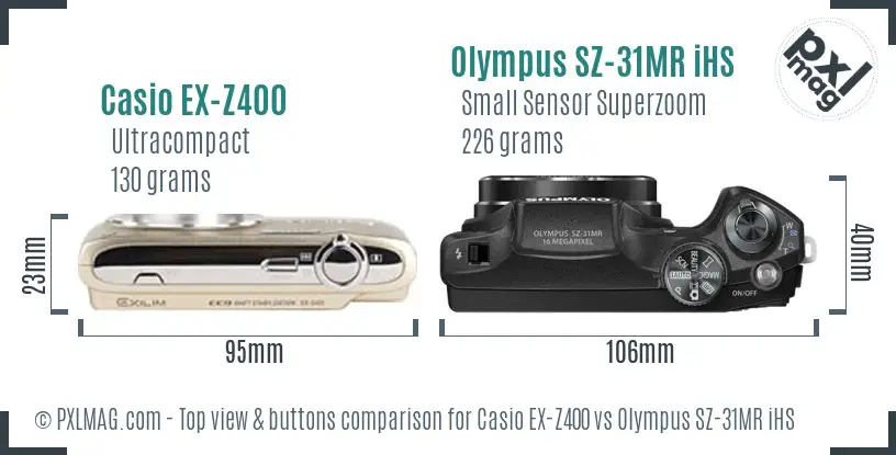 Casio EX-Z400 vs Olympus SZ-31MR iHS top view buttons comparison