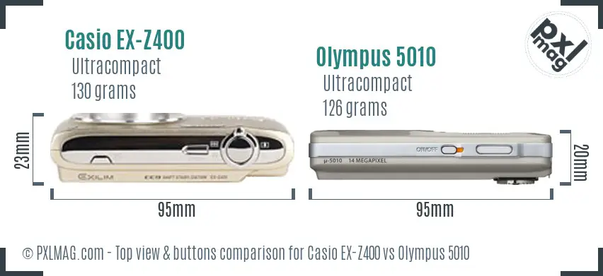 Casio EX-Z400 vs Olympus 5010 top view buttons comparison Casio EX-Z400 vs Olympus 5010 top view buttons comparison
