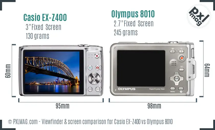 Casio EX-Z400 vs Olympus 8010 Screen and Viewfinder comparison