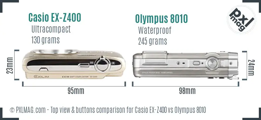 Casio EX-Z400 vs Olympus 8010 top view buttons comparison