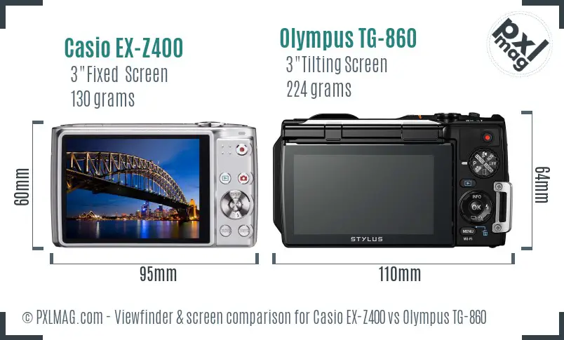 Casio EX-Z400 vs Olympus TG-860 Screen and Viewfinder comparison