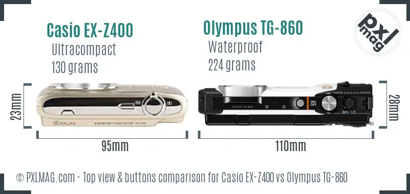 Casio EX-Z400 vs Olympus TG-860 top view buttons comparison