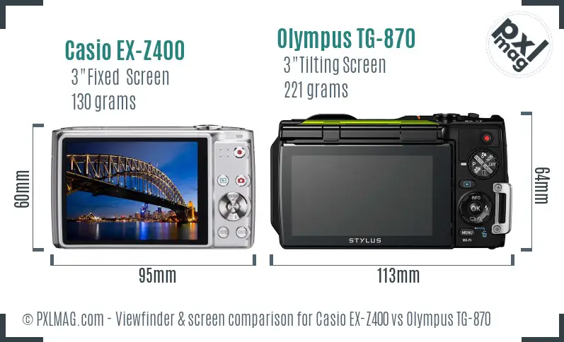 Casio EX-Z400 vs Olympus TG-870 Screen and Viewfinder comparison